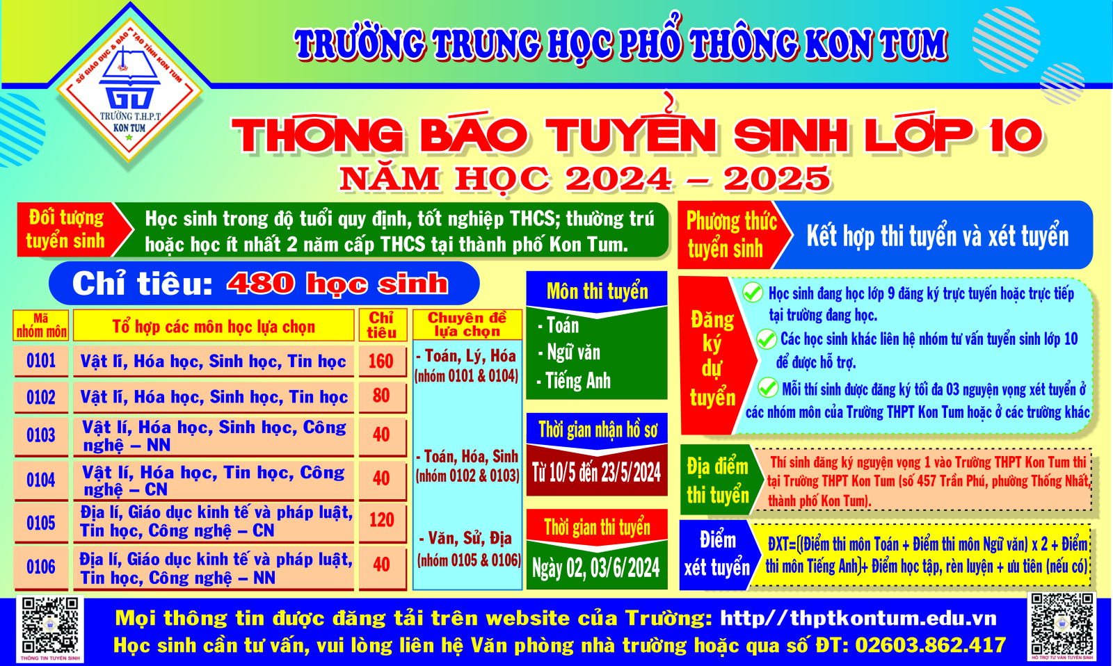 THÔNG BÁO Tuyển sinh vào lớp 10 Trường THPT Kon Tum năm học 2024 – 2025